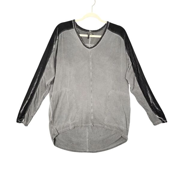 XCVI 13210 Gray Orenda Velvet Trim Long Sleeve Dolman Mixed Media Top SIZE SMALL - Picture 2 of 10